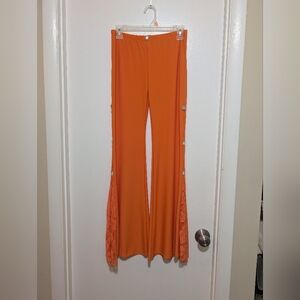 Bright Orange Flared Pants with Lace Detail (Read Description)